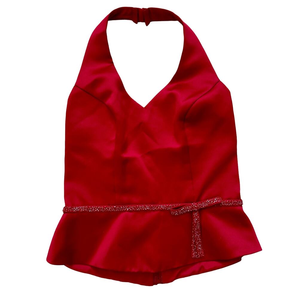 Alexia Designs Red Halter Beaded Bow Top size Formal Holiday Wedding Valentines